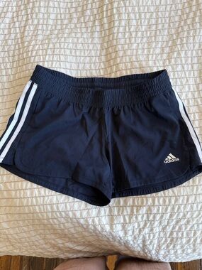 adidas Navy Athletic Shorts with White Stripes
